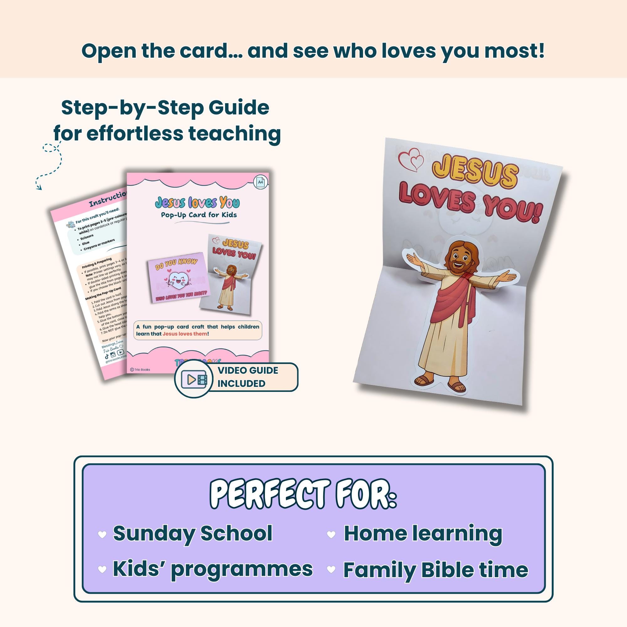 Jesus Loves You Bible Craft for Kids | Pop up Card Printable for Sunday ...
