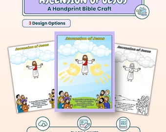 Manualidad de huellas de manos de la Ascensión de Jesús / Actividad bíblica imprimible para la escuela dominical y la educación en el hogar.