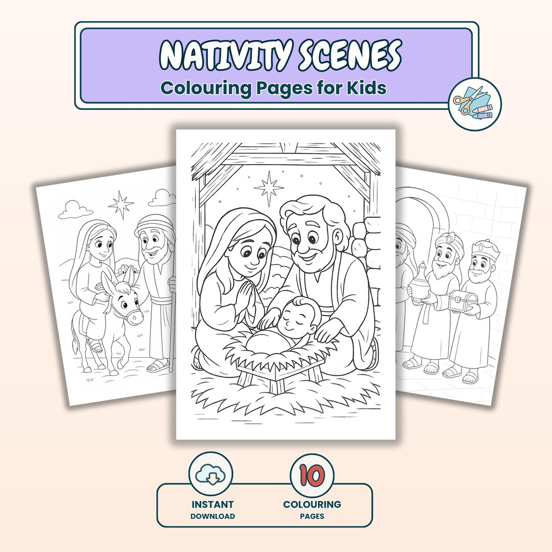 Nativity Coloring Pages for Kids: Christmas Nativity Scenes Printable ...