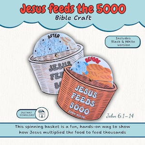 Jesus Feeds the 5000 craft | Bible Activity for Kids  | Loaves and Fish Spinning Basket | Christian Printable for Sunday School & Home