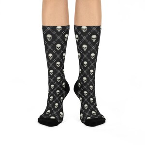 Gothic Skull Crew Socks | Cozy Halloween Socks, Gothic Style Footwear, Unique Gift for Him/Her, Casual Wear, Trendy Accessories