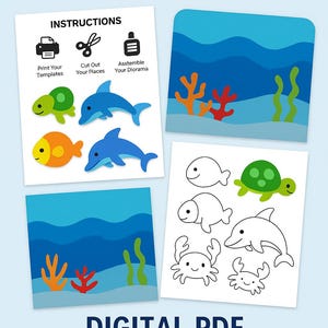 Ocean Diorama Printable Craft Kit for Kids | Digital PDF STEM Activity | Cut + Color Sea Creatures | Instant Download