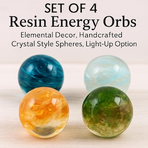 Ensemble de 4 boules d&#39;énergie en résine – Décoration élémentaire, sphères de style cristal fabriquées à la main – Lumineuses