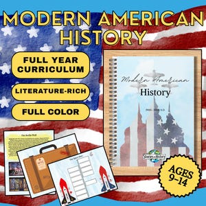 Modern American History Curriculum for Homeschool- Full year social studies activities for 5th-9th graders- PRINTED