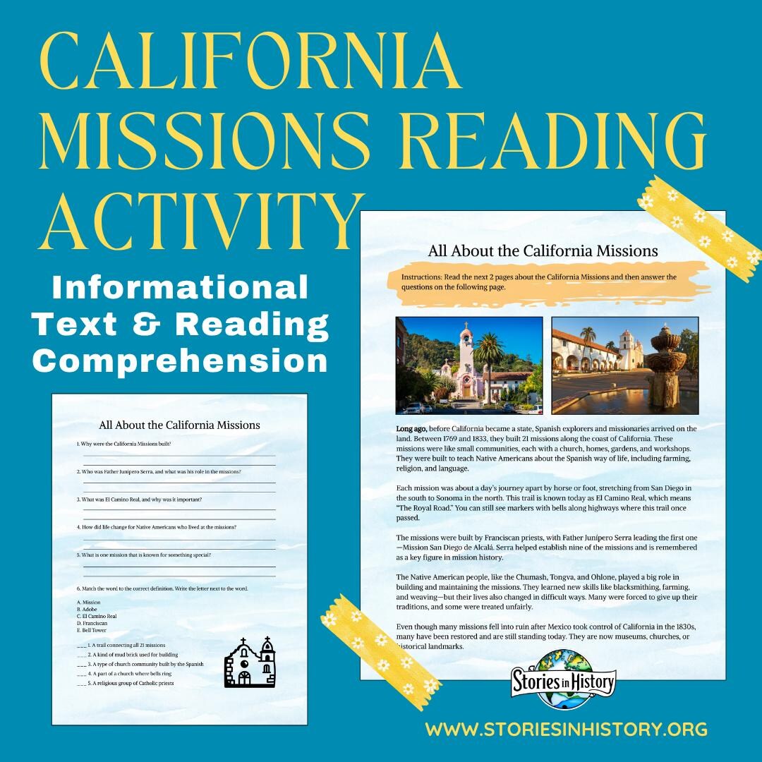 California Missions Reading & Worksheet | Printable California History ...