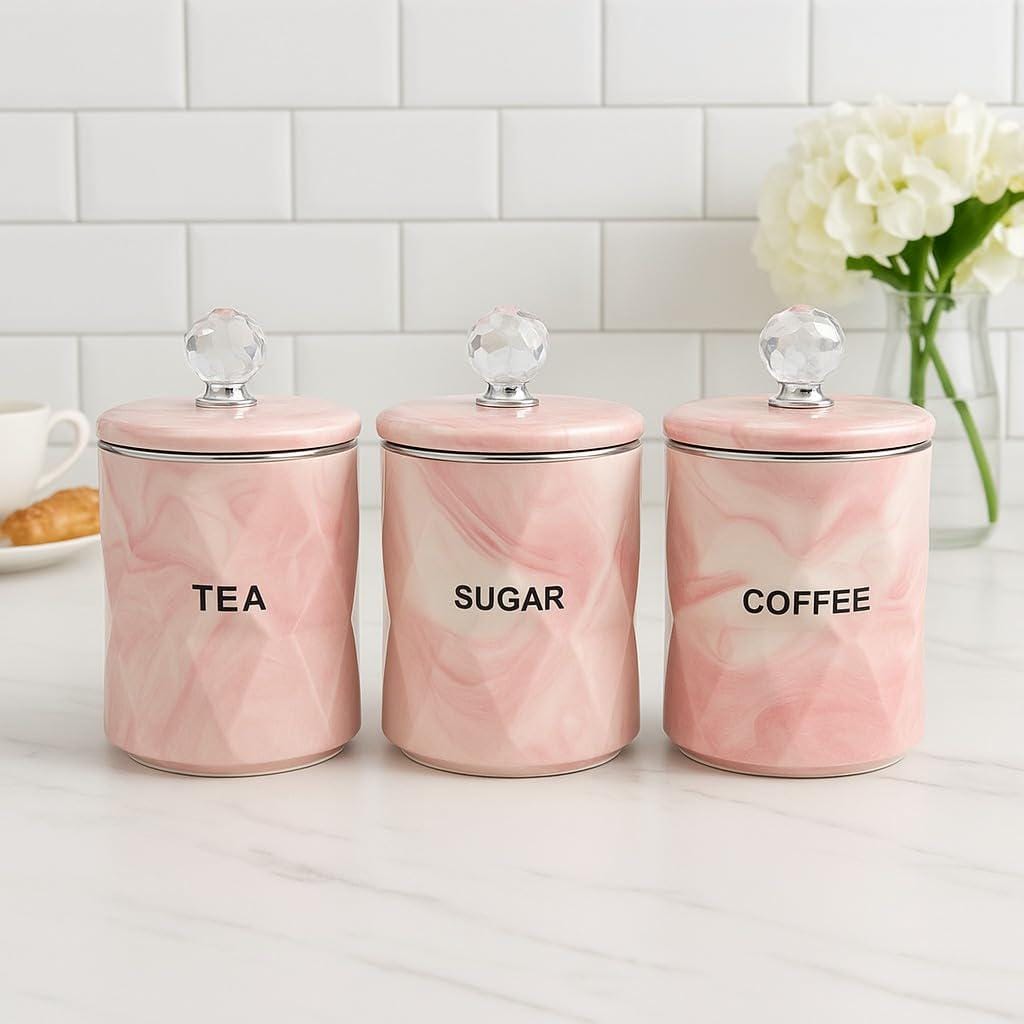 Canister Set Baby Pink Tea Coffee Sugar Canisters Pink Canisters UK