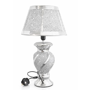 Silver Crushed Diamond Lamp Shade, Glitter Spiral Glam Home Decor UK