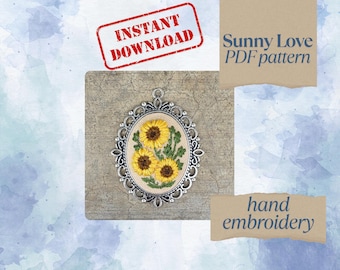 Sunny Love Digitales Stickmuster, Sonnenblumenanhänger Stickmuster, Handstickerei Stickmuster, digitaler Download