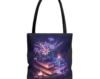Literarische Blumen Tragetasche, Buch-Liebhaber-Geschenk, Künstlerische Tragetasche, Lese-Accessoire, einzigartiges Geschenk für sie, Natur & Literatur inspiriert