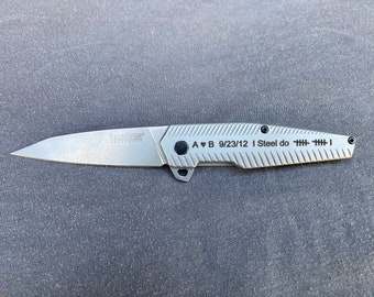 Custom engraved Kershaw Achieve pocket knife, 11th anniversary gift, steel anniversary