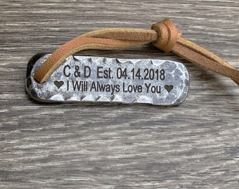 Rustic Hand Forged and Custom Engraved Iron Key Chain, 6th Anniversary Gift, 11th Anniversary Gift, Free Gift Pouch