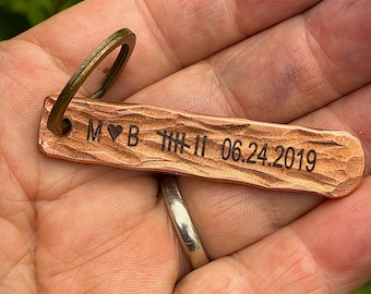 Hand Crafted and Custom Engraved Copper Keychain, 7th Anniversary Gift, free gift Pouch
