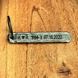 Hand Forged Iron Keychain with Custom Engraving: 6th or 11th Anniversary Gift, Personalized Keychain