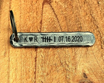 Rustic Hand Forged Iron Keychain with Custom Engraving: 6th or 11th Anniversary Gift
