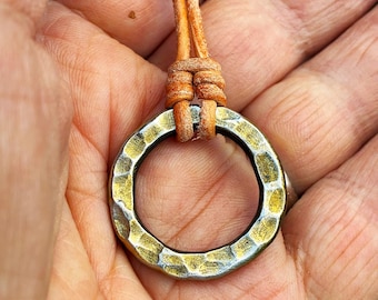 Rustic Circle Pendant with Leather Necklace