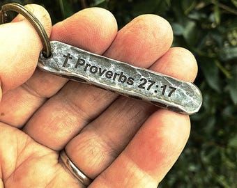 Proverbs 27:17 Hand Forged Iron Keychain