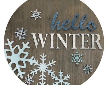 Hello Winter Wood Sign