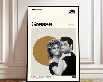 Grease-affisch - Filmaffisch - Midcentury Modern Art - Minimalistiskt tryck - Retroposter - Vintagetryck - Väggkonst - Presenter till honom