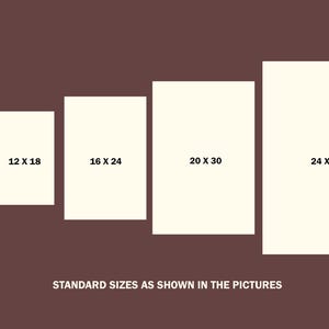 Puede incluir: Visualizaci&oacute;n de cinco tama&ntilde;os de lienzos rectangulares: 20 x 30 cm, 30 x 46 cm, 41 x 61 cm, 51 x 76 cm y 61 x 91 cm. El texto "STANDARD SIZES AS SHOWN IN THE PICTURES" indica las opciones de tama&ntilde;o.