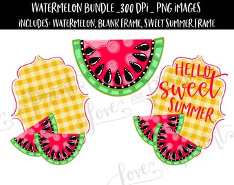 Watermelon Sublimation Design | Hello Sweet Summer | Watermelon Clipart | Watermelon Frame | Summer Clipart | Handdrawn | Digital Art