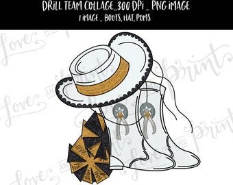 Drill Team Sublimation Design | Drill Team Mom | Boots | Pom Poms | Drill Team Hat | Digital Download | Hand Drawn Drill Team Design