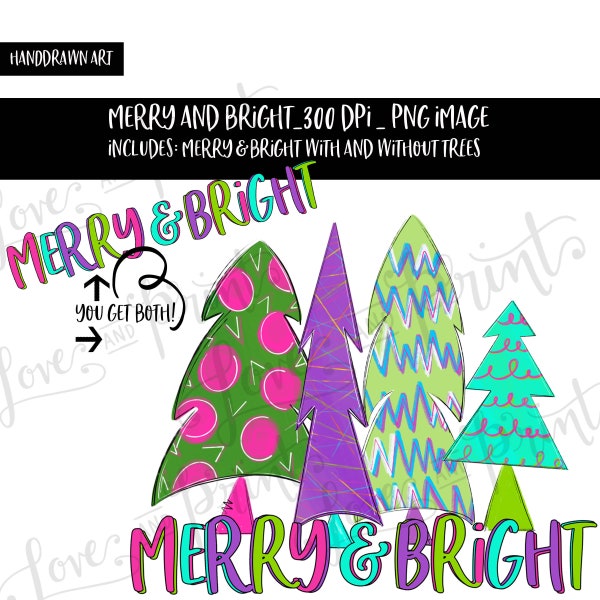 Bright Christmas Trees | Merry and Bright | Sublimation | Clipart | PNG | Whimsical Christmas | Neon | Digital Download | Christmas | Winter