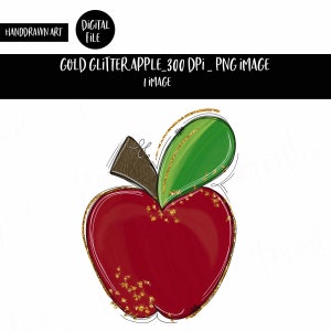 Glitter Apple | Sublimation | Clipart | Teacher Clipart | School Clipart | Apple | Gold Glitter | Digital Download | Handdrawn Art