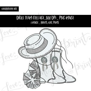 Drill Team Sublimation Design | Drill Team Mom | Boots | Pom Poms | Drill Team Hat | Digital Download | Hand Drawn Drill Team Design