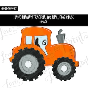 Tractor naranja / Clipart de tractor / Sublimación / Dibujado a mano / Descarga digital / PNG / Agricultor / Vida en el campo