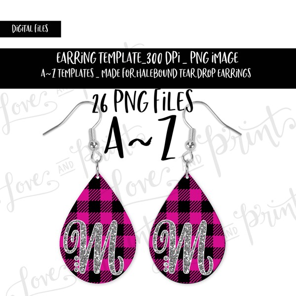 Pink Buffalo Plaid | Silver Glitter Mono | Large Tear Drop Earrings Designed for HaleBound | Earrings Template | DIGITAL ONLY | Sublimation