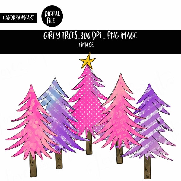 Christmas Tree Clipart | Pink Christmas  | Sublimation | Clipart | PNG | Whimsical Christmas | Purple | Digital Download | Christmas