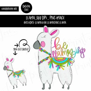 Lama | Be Llamazing | Handgetekend | Sublimatieontwerp | Tiener | Lama Mama | Illustraties | PNG | Digitaal downloaden