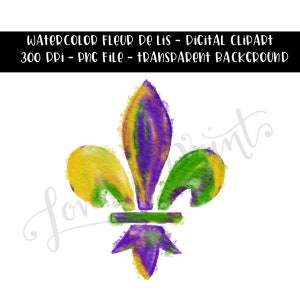 Aquarelle Fleur de Lis Clipart, Clipart de Mardi Gras, aquarelle Fleur de Lis PNG, Clipart Mardi Gras, les Saints, Nouvelle-Orléans, Sublimation