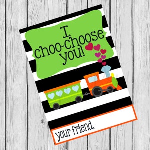 I Choo Choose You Black and White Striped Train Printable Valentine Card- Instant Download