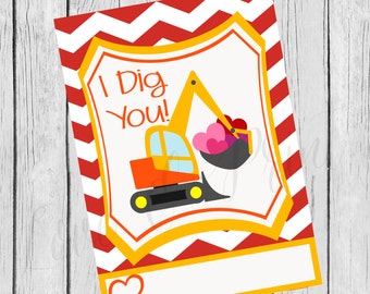 I Dig You - Red Chevron Printable Valentines Card - Instant Download