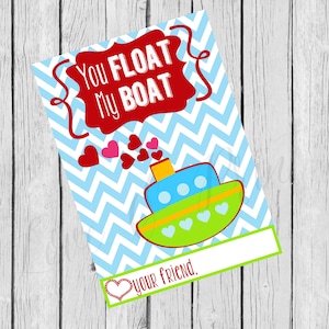 Sie schweben mein Boot blau Chevron Schlepper bedruckbare Valentine Card - Instant Download