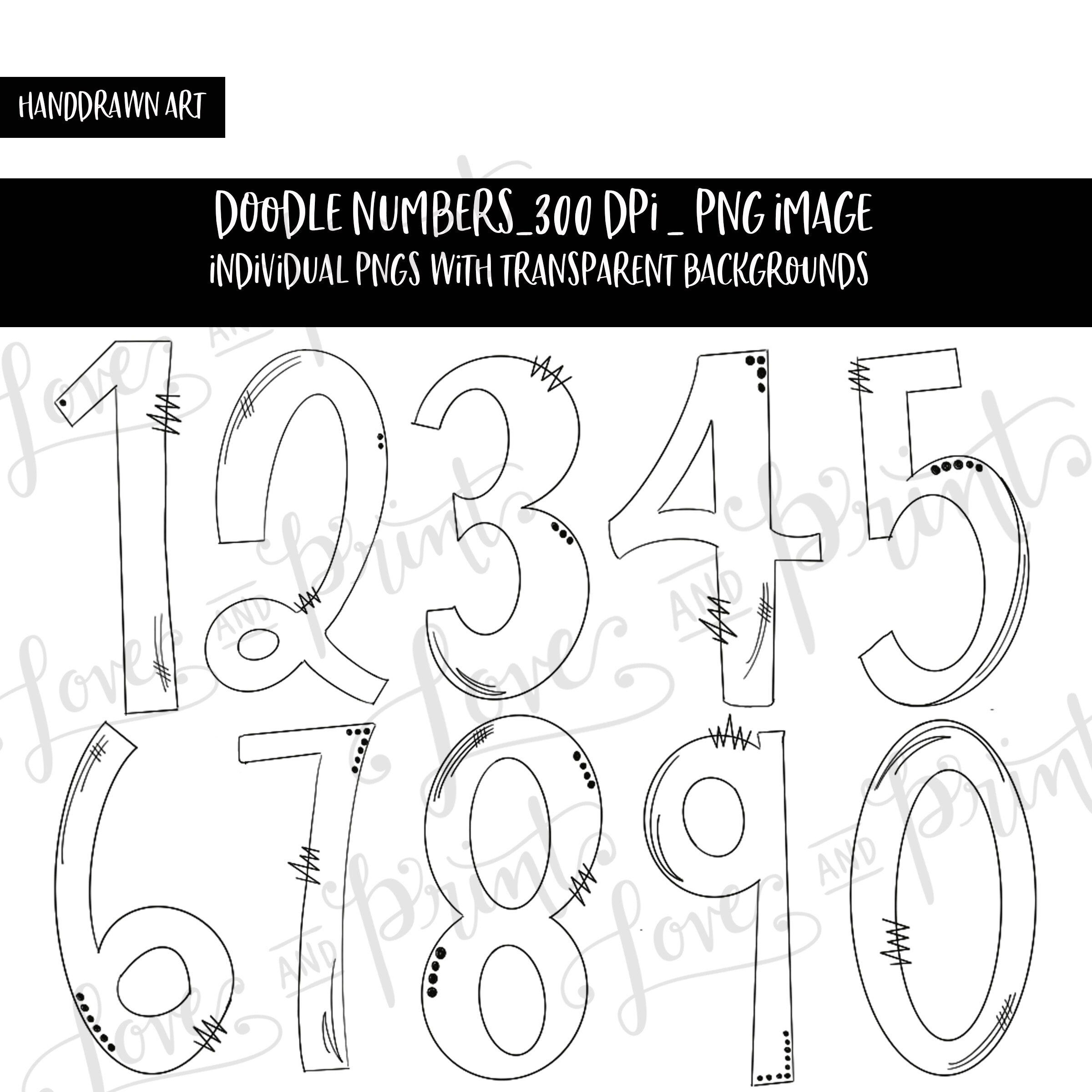 Doodle Numbers with Transparent Background Hand drawn | Etsy