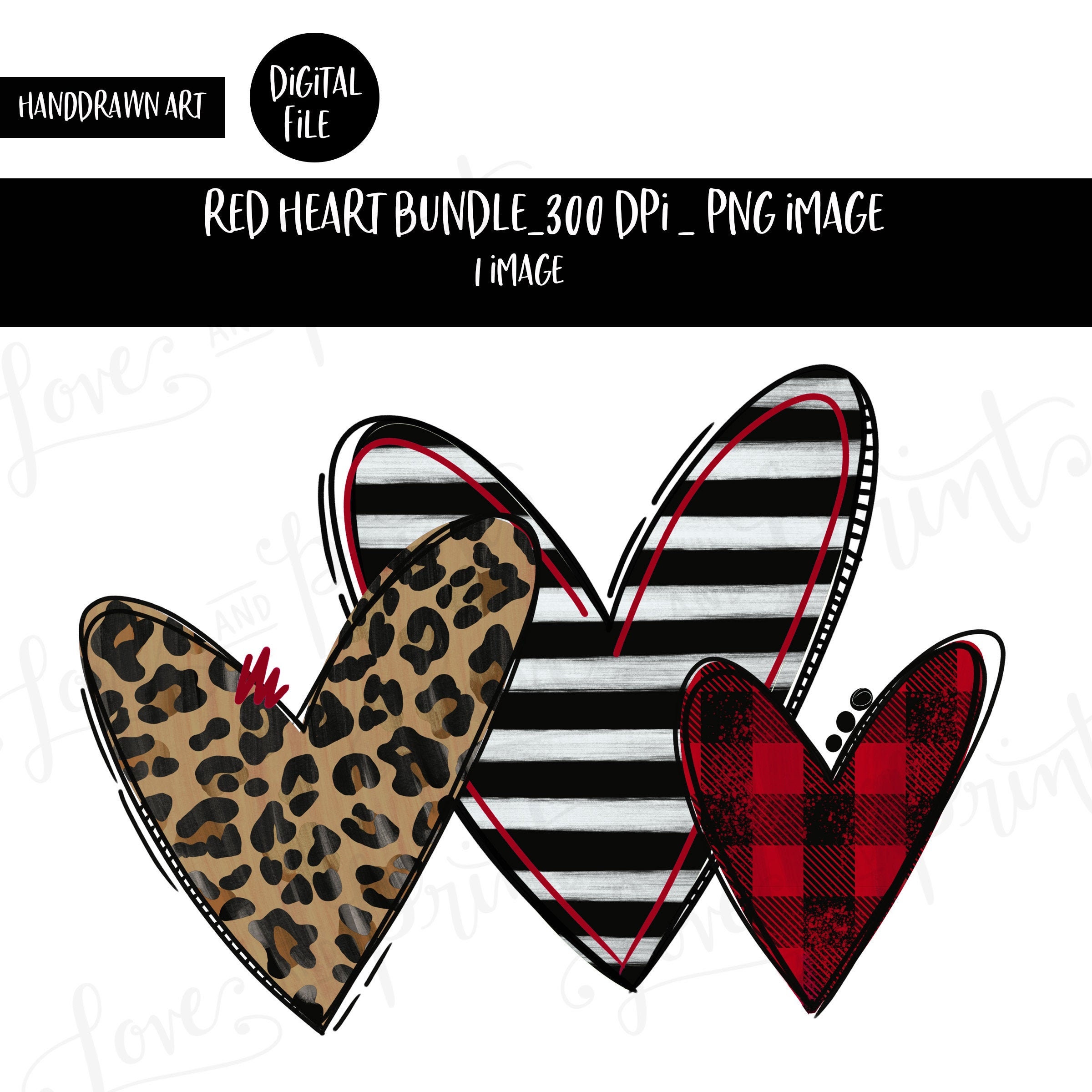 Hearts Bundle | Love | Pink Heart Clipart | Sublimation Design | Handdrawn Art | Leopard | Black and White Striped | Pink Hearts | PNG