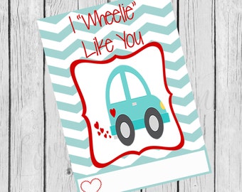 Blue Chevron I Wheelie Like You Valentines Day DIY Printable Cards - Instant Download