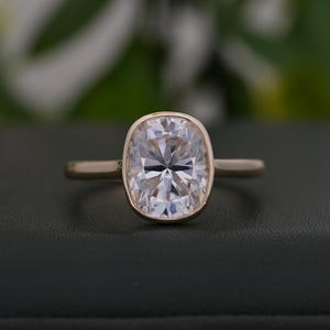 4.50 Ct Cushion Cut Lab Grown Diamond Ring, Solitaire Diamond  Bezel Set Ring, Diamond Engagement Ring, 14K Solid Yellow Gold Ring For Her