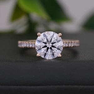 3.39 TCW Round Cut Lab Grown Diamond Ring, Solitaire Accents Engagement Ring, IGI Certified Diamond Ring, 14K Solid Yellow Gold Wedding Ring
