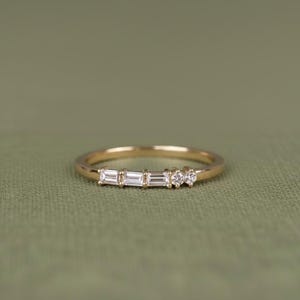 Morse Code, Lab Grown Baguette And round Diamond Stacking Wedding band, Solid 14K Gold, Moissanite, Letter 8, Gift For Her, Minimal Ring