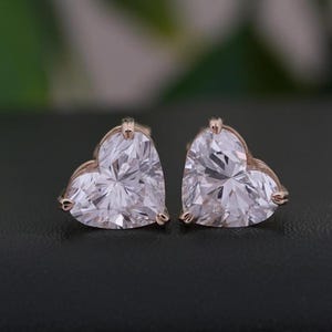 1 + 1 TCW Heart Cut Diamond Stud Earring, Lab Grown Diamond Earring, Solitaire Heart Shape Earring, Dainty Earring, Anniversary Gift For Her