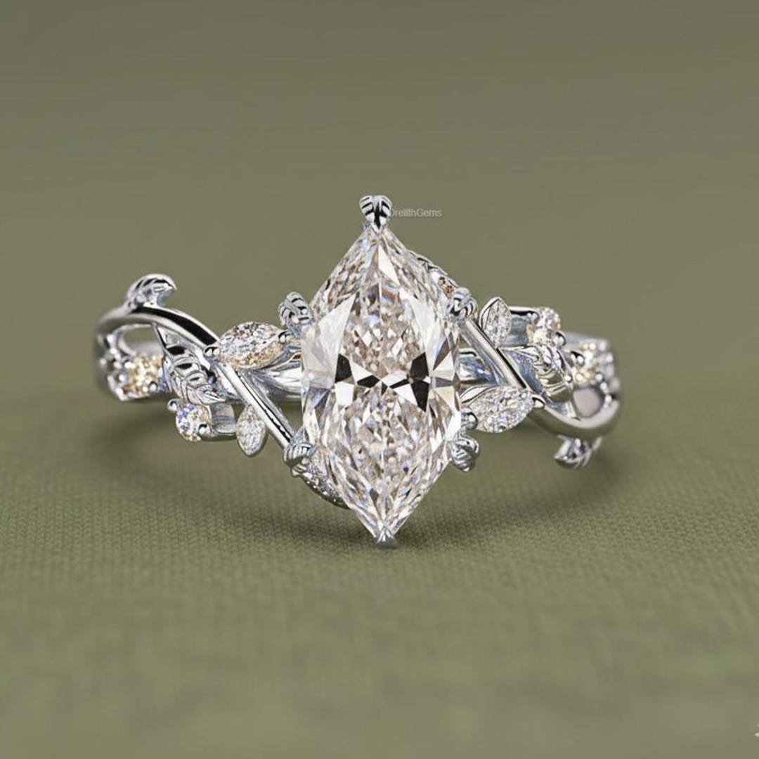 Nature Inspired Engagement Ring in Dutch Marquise Cut Lab Grown Diamond ...