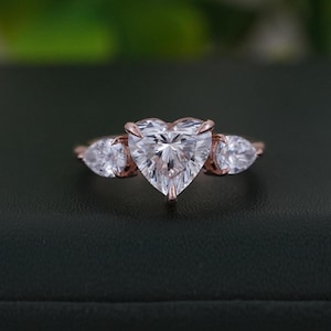 2.70 TCW Heart Cut Diamond Engagement Ring, Pear Cut Diamond, IGI Certified Lab Grown Diamonds, Three Stone Wedding Anniversary Gift Ring