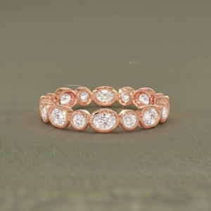 Oval & Round Diamond Full Eternity, Lab Grown Diamond Wedding Band, Alternating Diamond Ring, Solid Gold, Bezel Set Eternity, Diamond Band