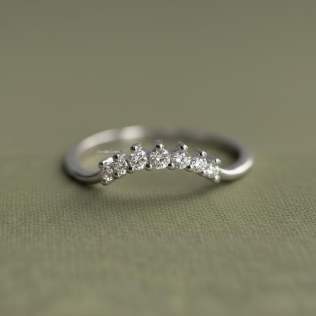 Diamond Contour Band, Crown Curved Band, Diamond Stacking Ring ...