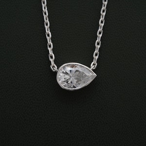 1.75 Ct Pear Cut Diamond Necklace, CVD Lab Grown Diamond, Solitaire Pear Diamond Necklace. 16&quot; Chain White Gold Necklace, Christmas Gift