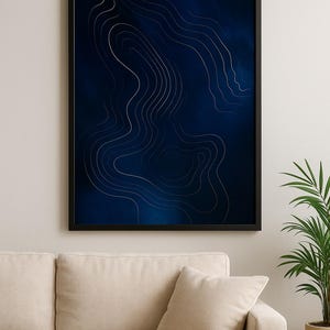 Abstract Blue Contour Line Art Print – Modern Digital Download | Topographic Map Style Wall Decor | Minimalist Blue Gradient Poster