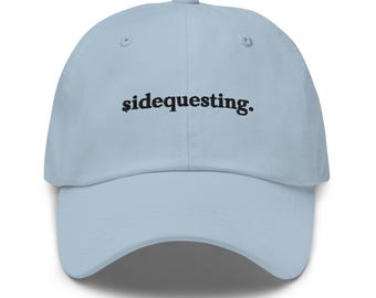 Sidequesting Embroidered Dad Hat – Festival Wanderer Gift – EDM Rave Meme Cap – Unisex Techno Streetwear – Minimalist PLUR Hat